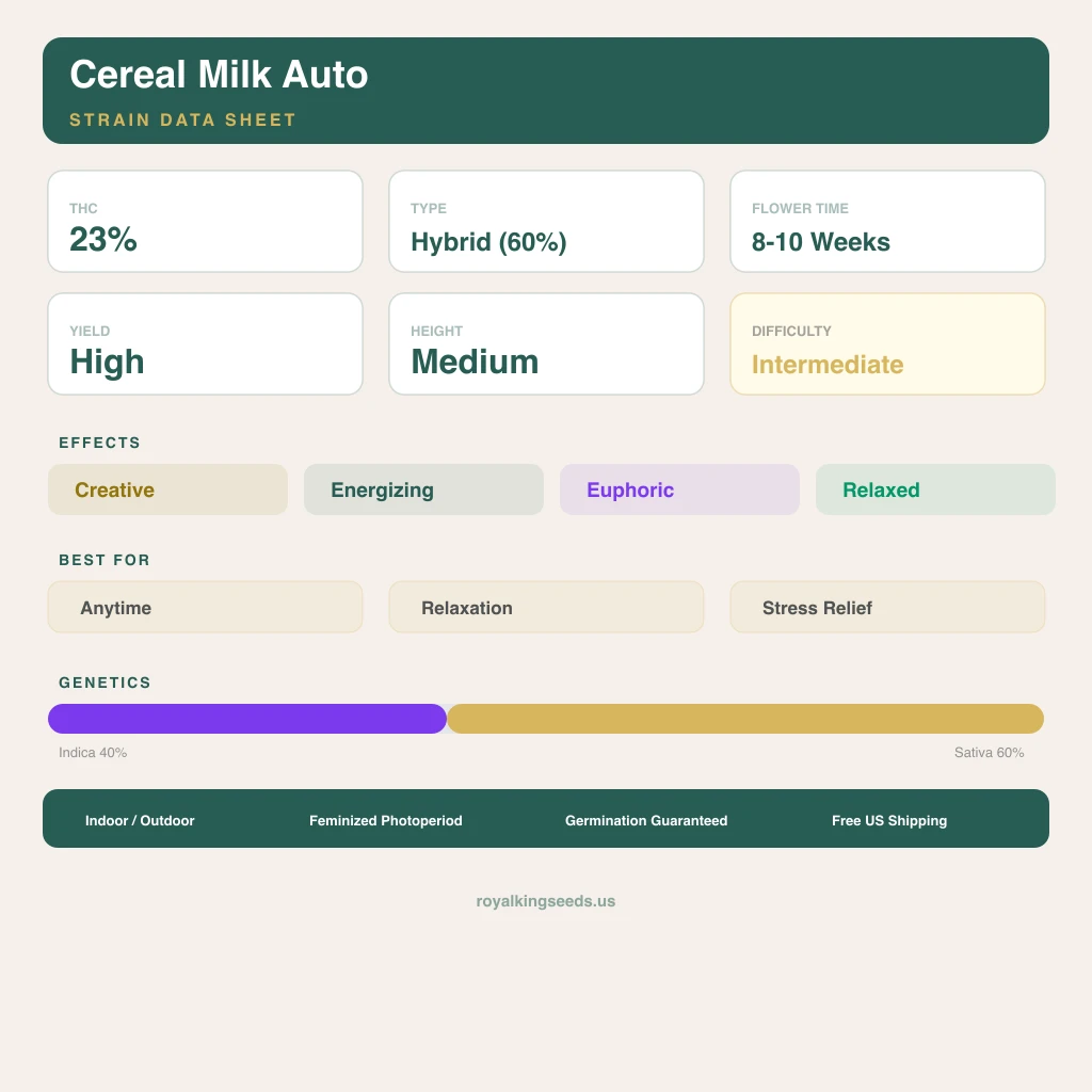 Cereal Milk 40% Indica / 60% Sativa — Blüte mit sichtbaren Trichomen