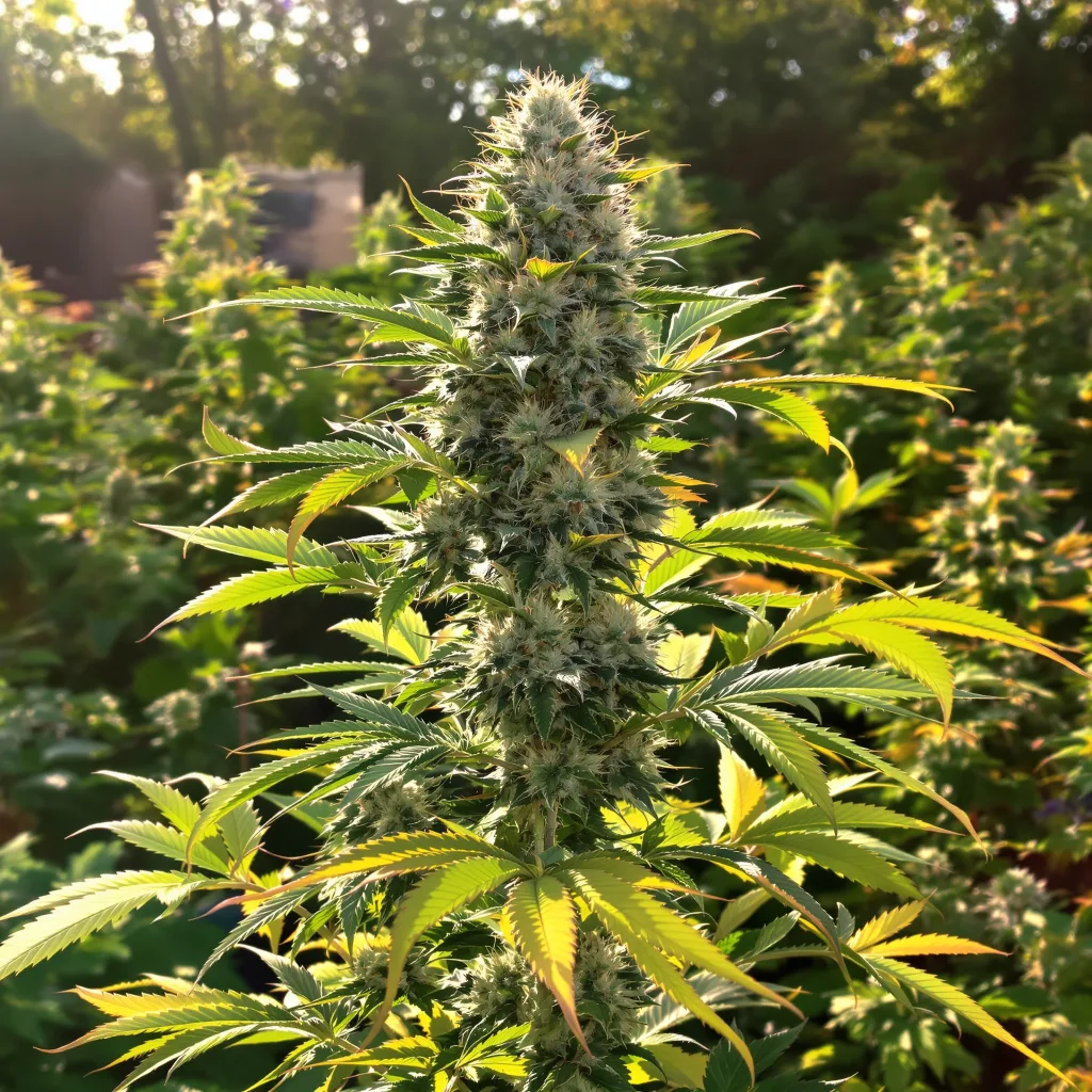 Cheetah Piss 41% Indica / 59% Sativa — Blüte mit sichtbaren Trichomen