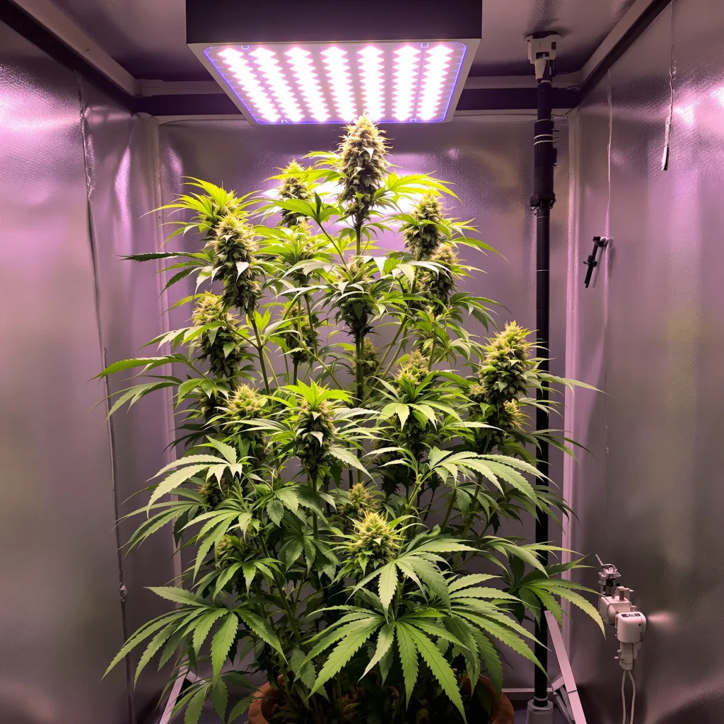 Chem Valley Kush 23% Indica / 77% Sativa — Blüte mit sichtbaren Trichomen