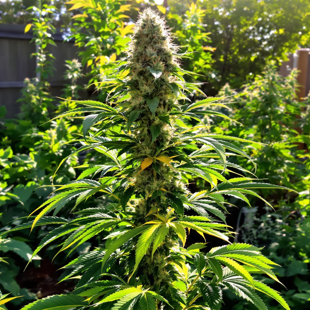 Chemdawg Sour Diesel 40% Indica / 60% Sativa — Blüte mit sichtbaren Trichomen