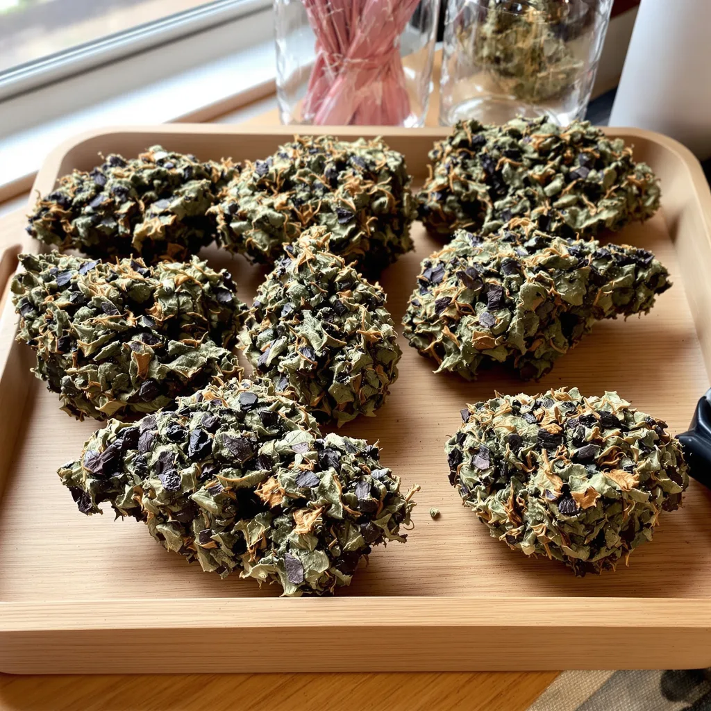Cherries Jubilee 69% Indica / 31% Sativa — Blüte mit sichtbaren Trichomen