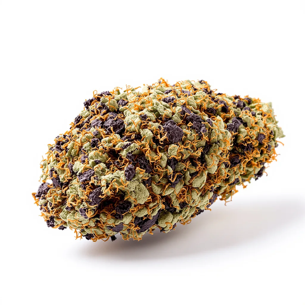 Cherries Jubilee 69% Indica / 31% Sativa — Blüte mit sichtbaren Trichomen