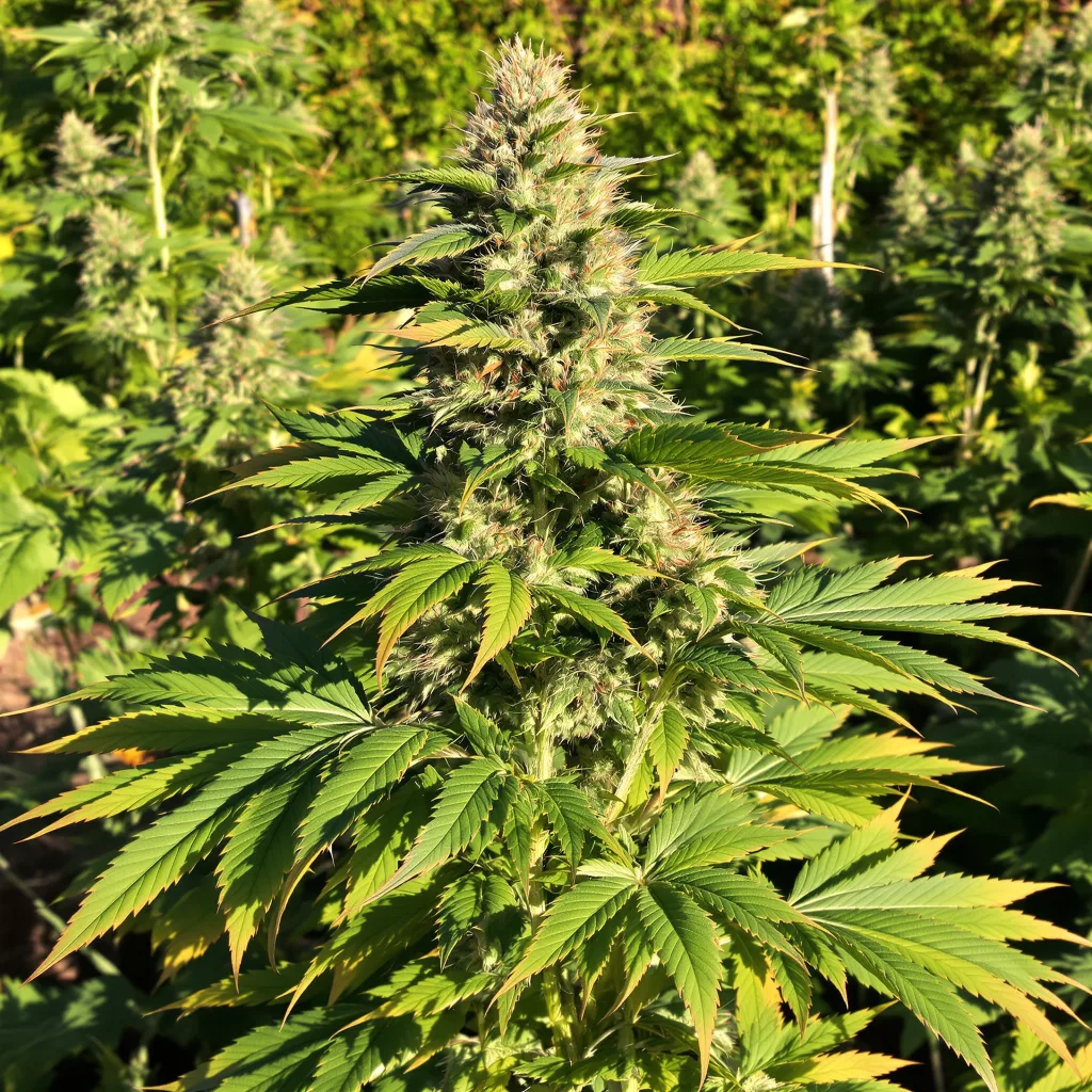 Cherry Bomb 66% Indica / 34% Sativa — Blüte mit sichtbaren Trichomen