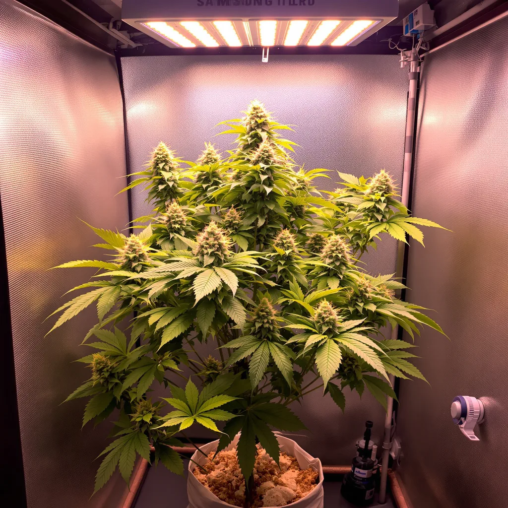 Cherry Kola 74% Indica / 26% Sativa — Blüte mit sichtbaren Trichomen