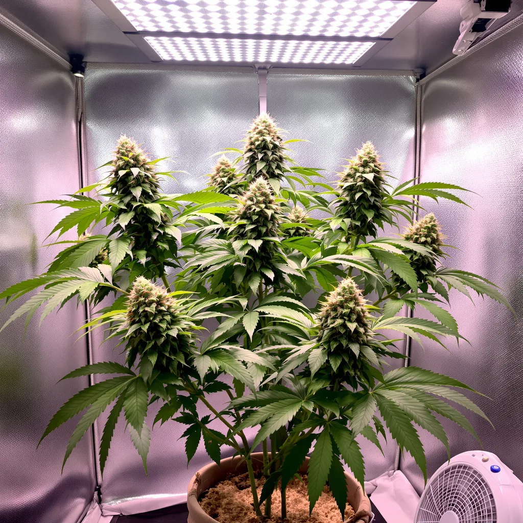 Cherry Pie 66% Indica / 34% Sativa — Blüte mit sichtbaren Trichomen
