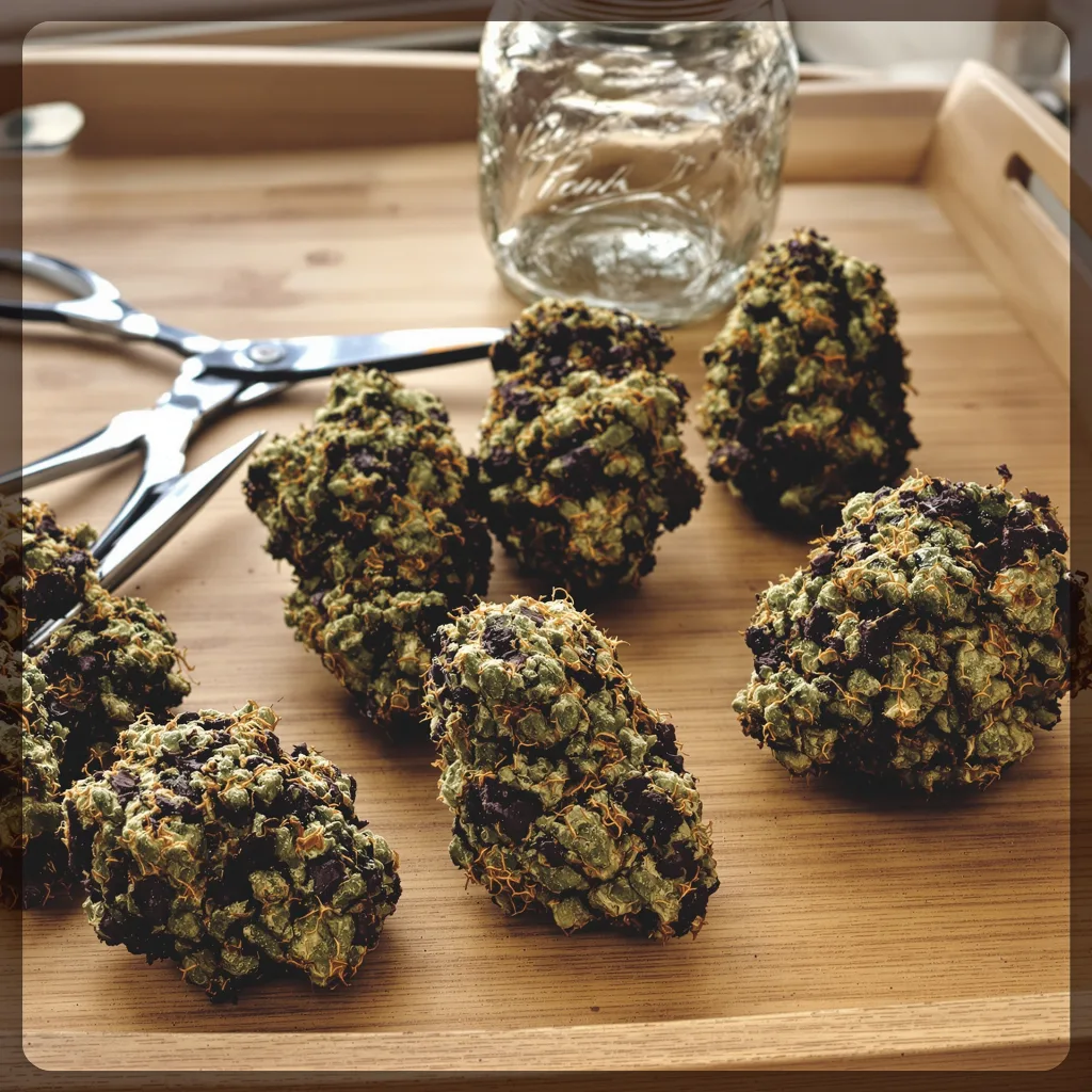 CHR Super OG 69% Indica / 31% Sativa — Blüte mit sichtbaren Trichomen