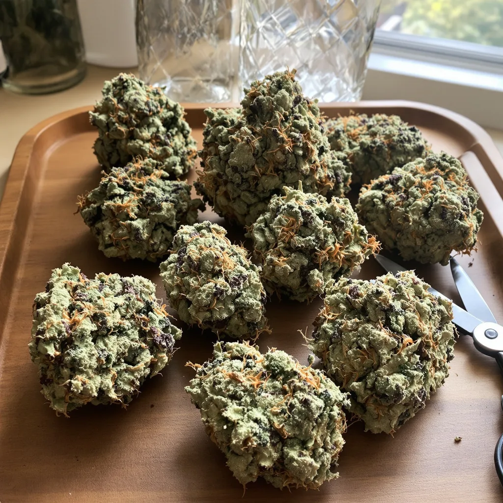 Chronic Thunder 46% Indica / 54% Sativa — Blüte mit sichtbaren Trichomen