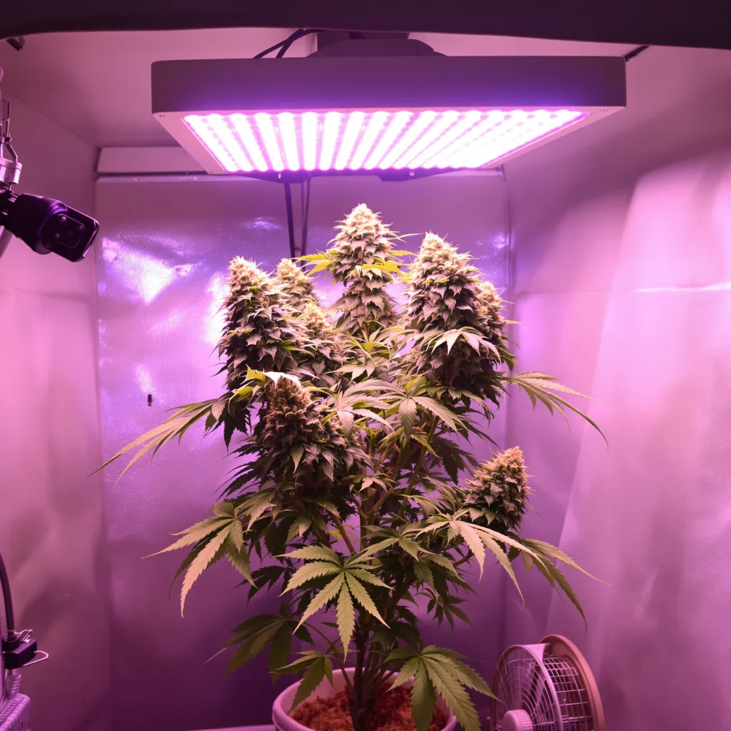Chronic Thunder 46% Indica / 54% Sativa — Blüte mit sichtbaren Trichomen