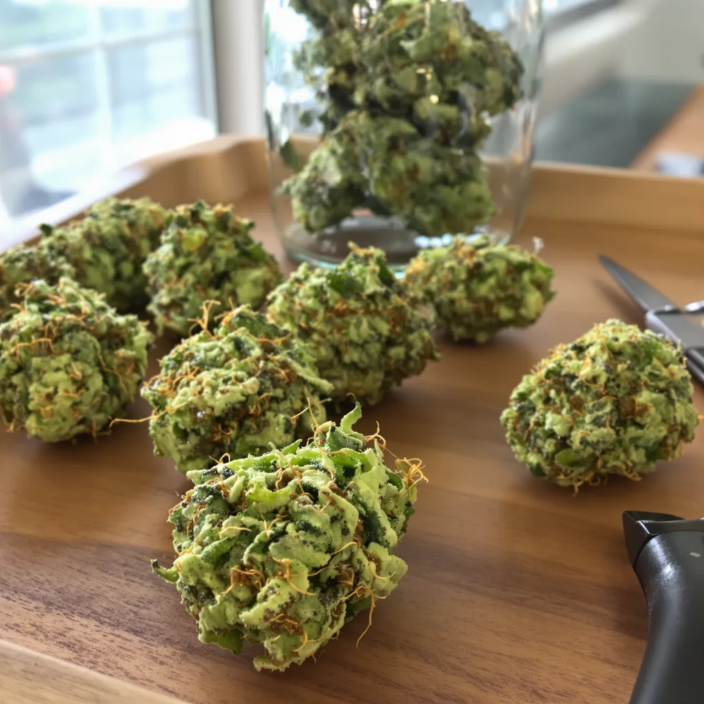 Cinderella's Dream 30% Indica / 70% Sativa — Blüte mit sichtbaren Trichomen