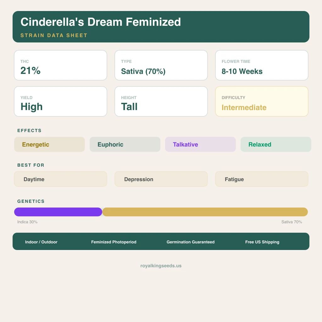 Cinderella's Dream 30% Indica / 70% Sativa — Blüte mit sichtbaren Trichomen
