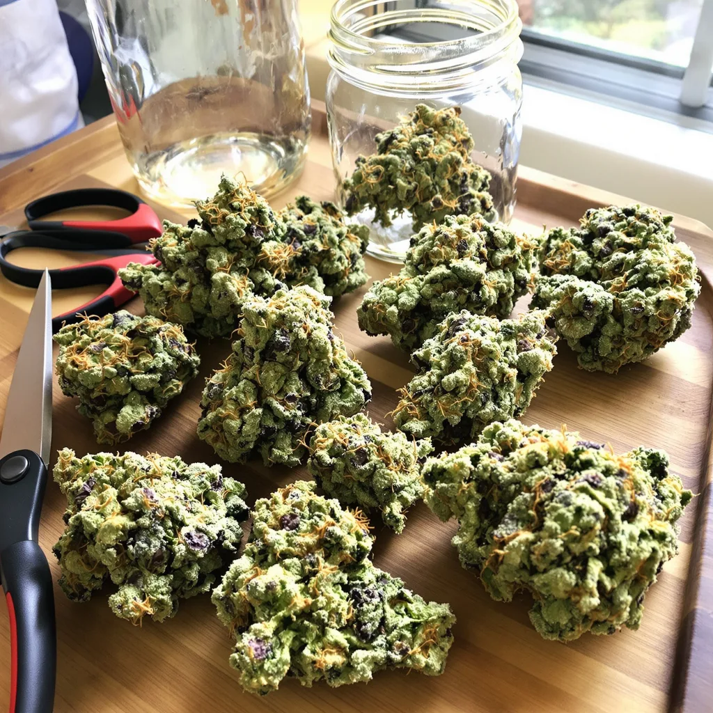 Cinex 30% Indica / 60% Sativa — Blüte mit sichtbaren Trichomen