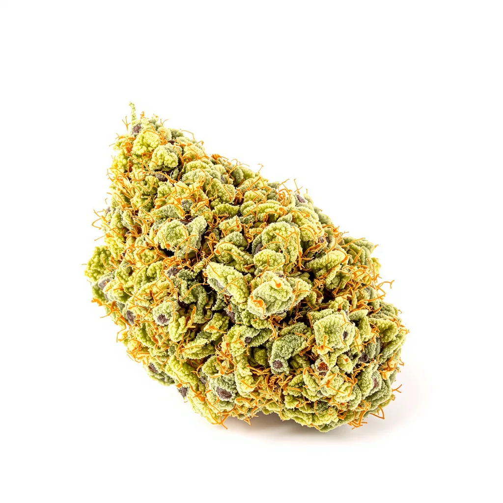 Citrus Sap 20% Indica / 80% Sativa — Blüte mit sichtbaren Trichomen