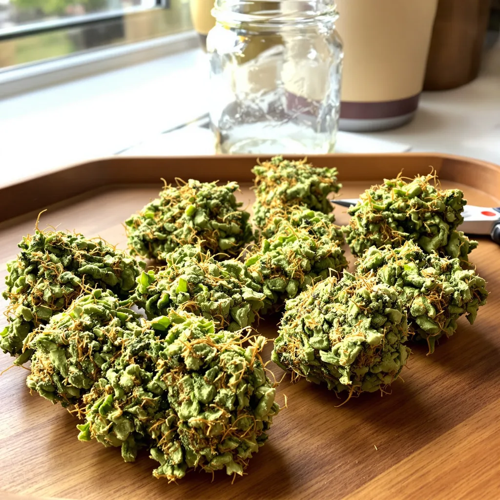 Clementine 14% Indica / 86% Sativa — Blüte mit sichtbaren Trichomen