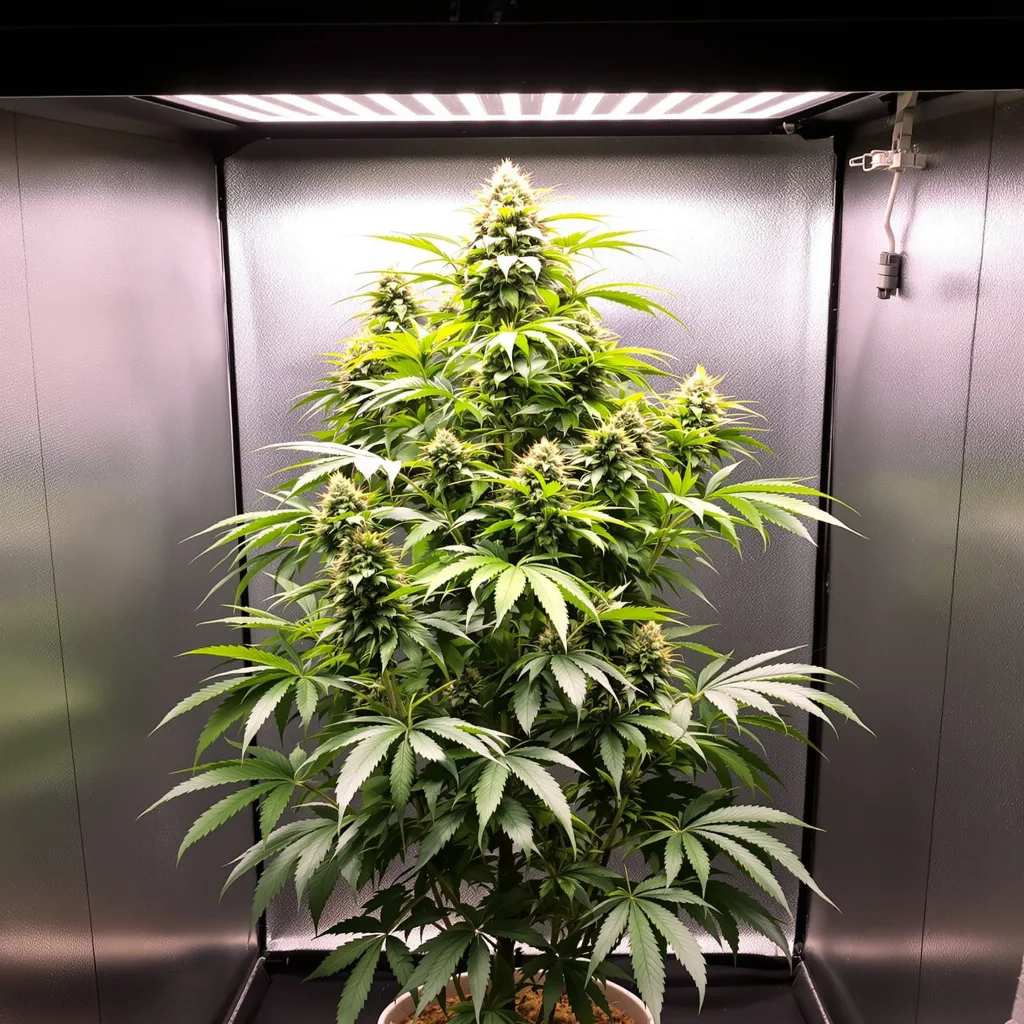 Clementine 14% Indica / 86% Sativa — Blüte mit sichtbaren Trichomen
