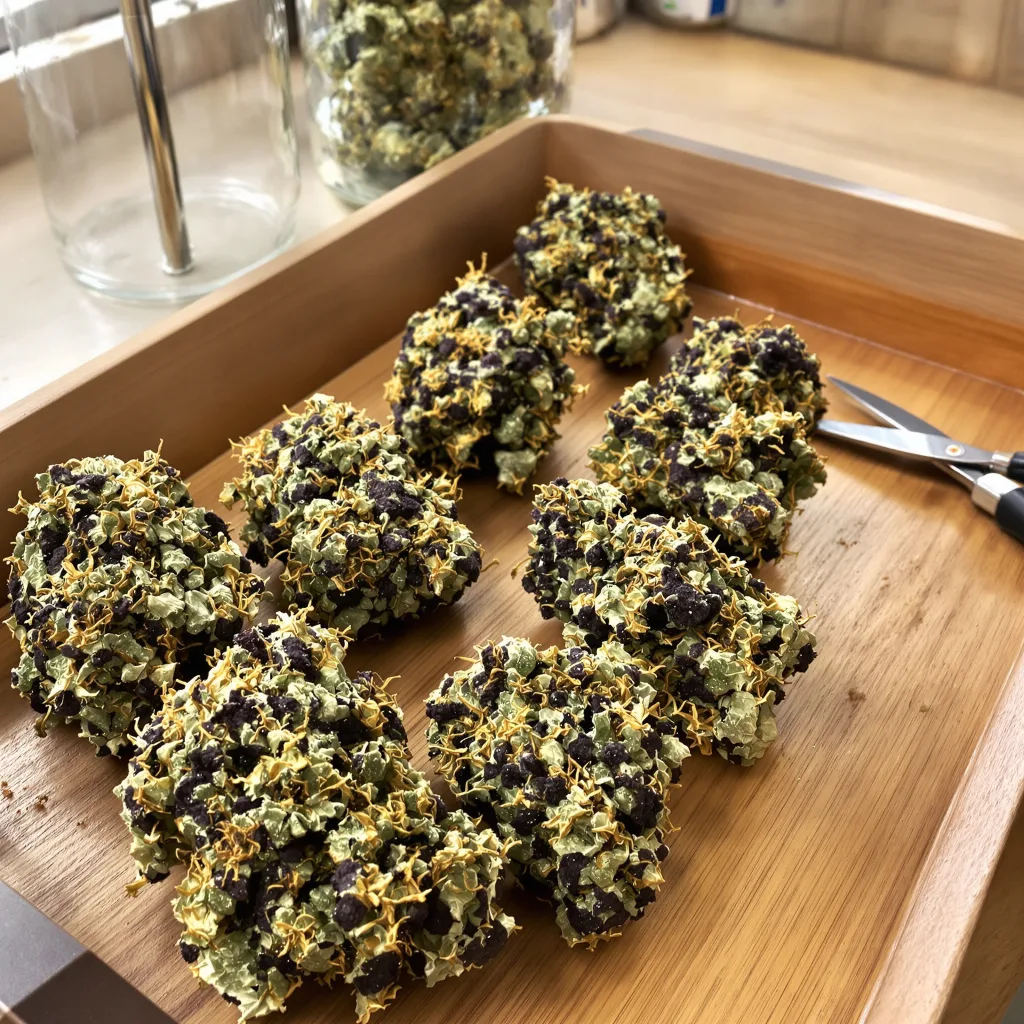 Colorado Clementines 79% Indica / 21% Sativa — Blüte mit sichtbaren Trichomen