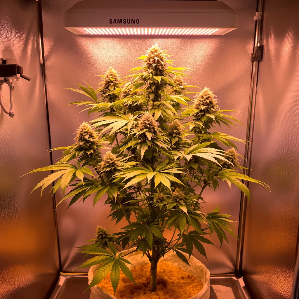 Conspiracy Kush 74% Indica / 26% Sativa — Blüte mit sichtbaren Trichomen