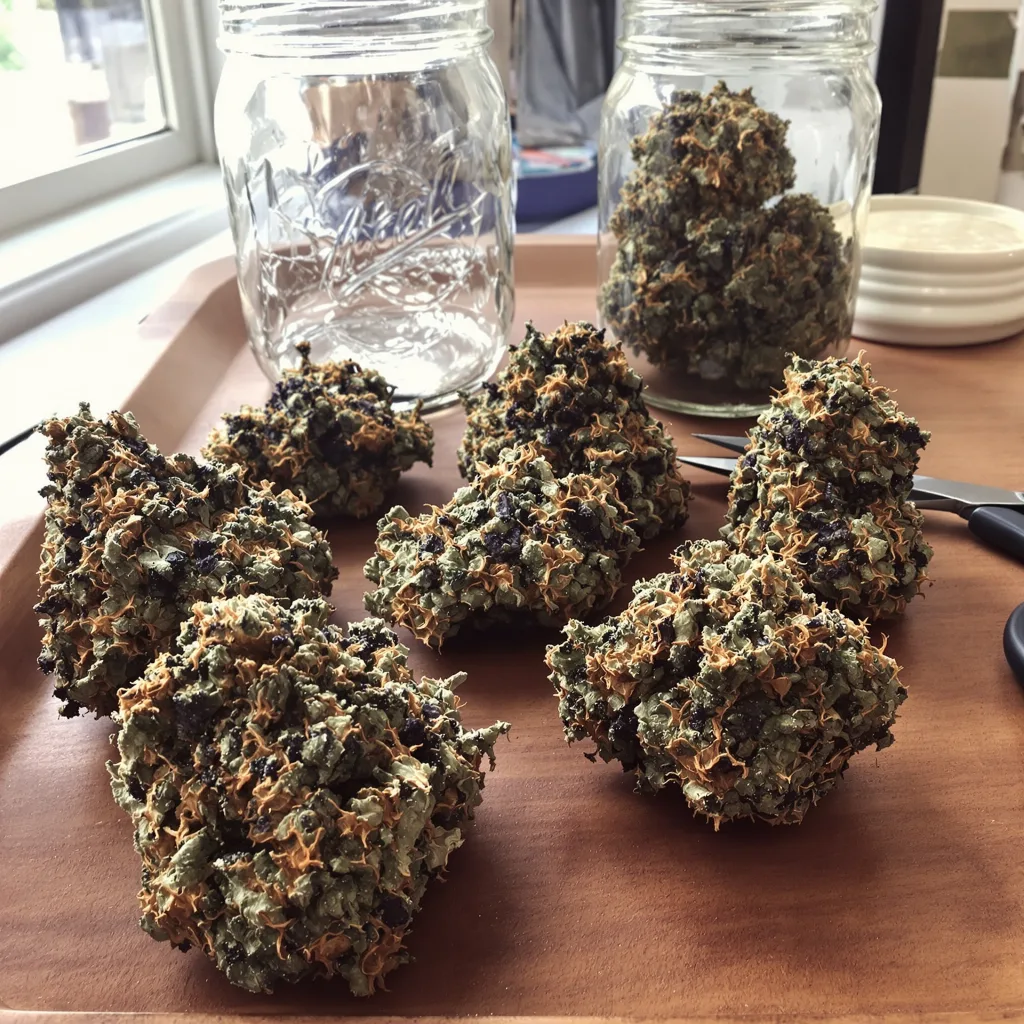 Cookie Jar 72% Indica / 28% Sativa — Blüte mit sichtbaren Trichomen