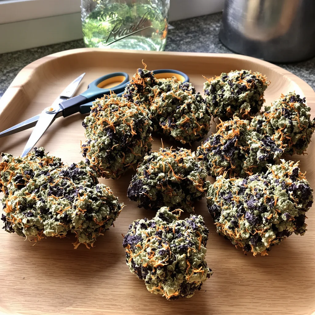 Cookie Monster 84% Indica / 16% Sativa — Blüte mit sichtbaren Trichomen