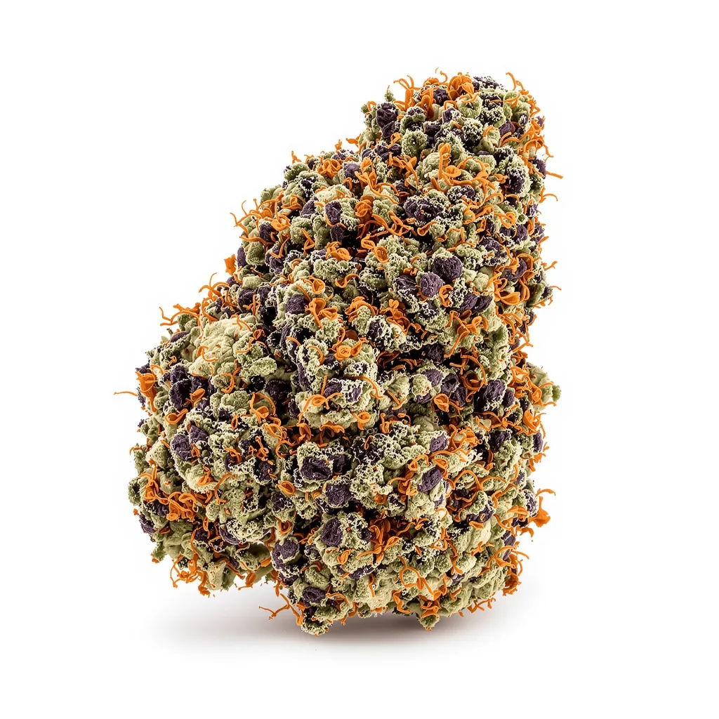 Cookie Monster 84% Indica / 16% Sativa — Blüte mit sichtbaren Trichomen