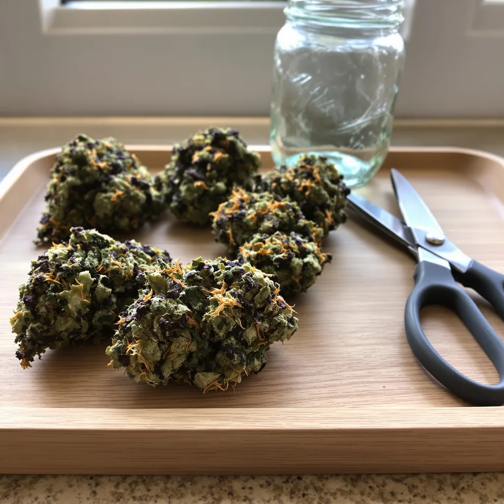 Cookies Kush 84% Indica / 16% Sativa — Blüte mit sichtbaren Trichomen