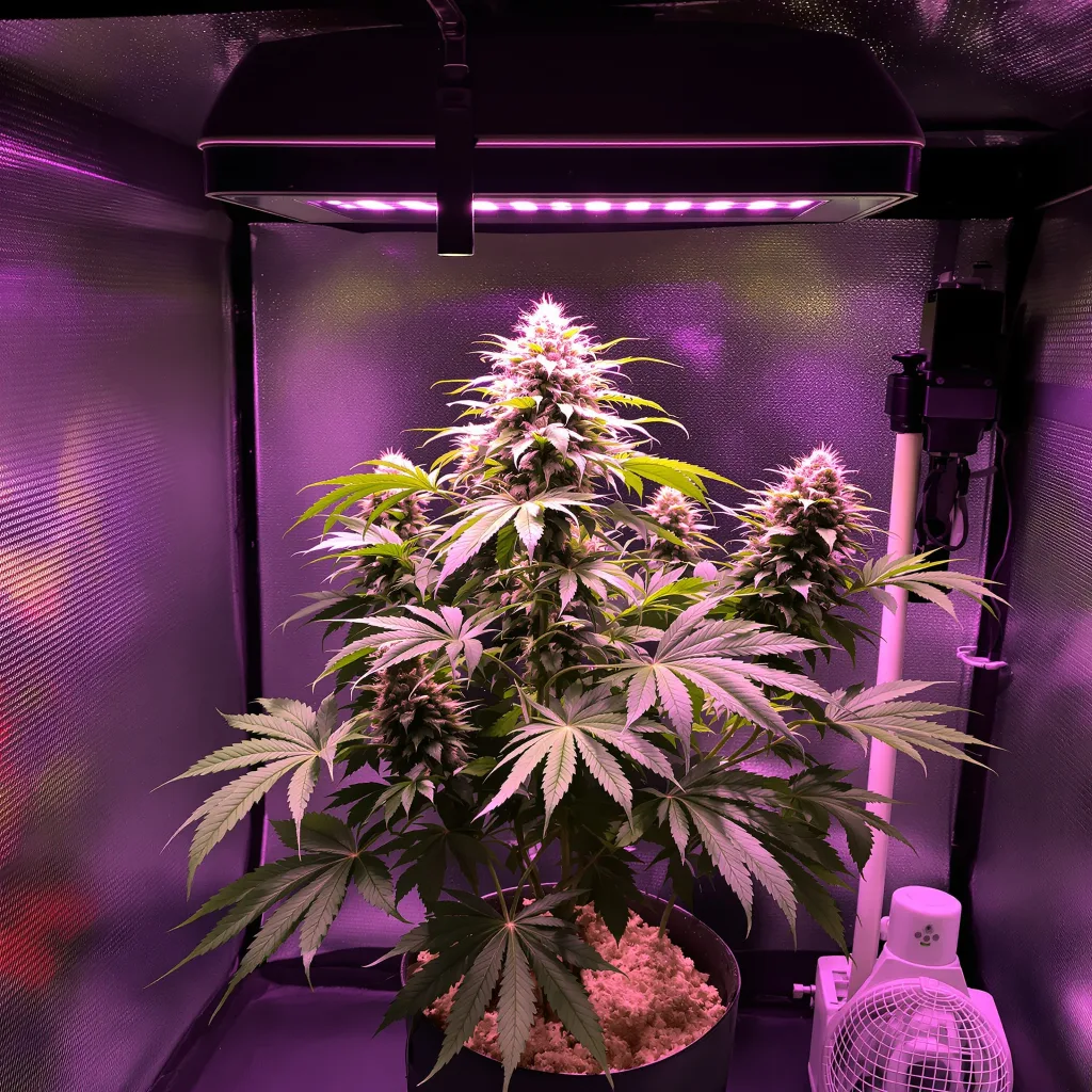Cookies Kush 84% Indica / 16% Sativa — Blüte mit sichtbaren Trichomen