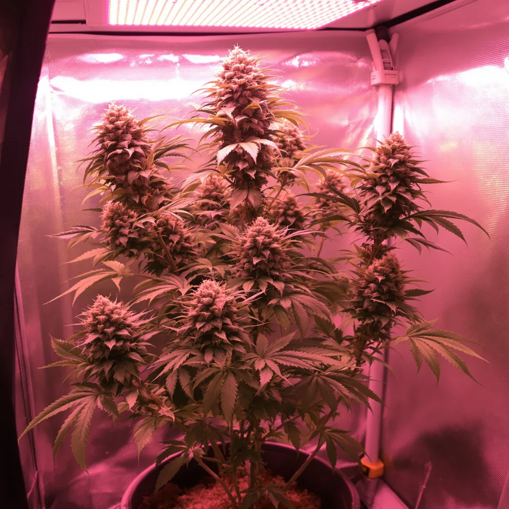 Copper Kush 44% Indica / 56% Sativa — Blüte mit sichtbaren Trichomen