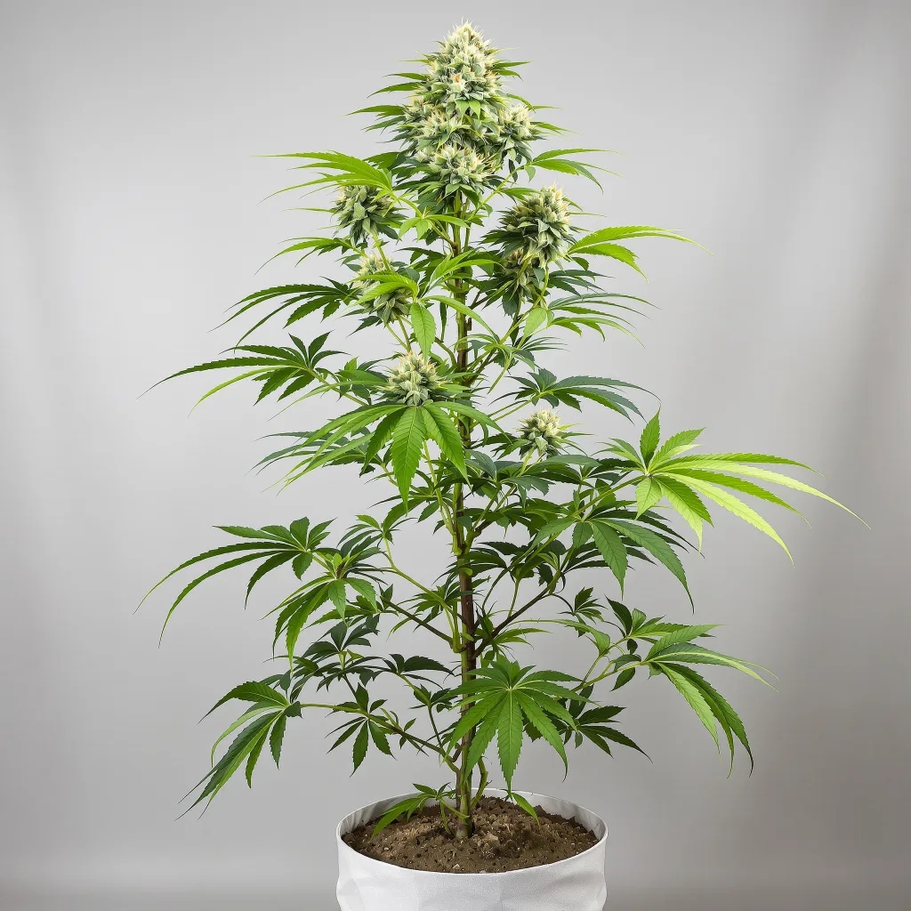 Corleone Kush Cannabisblüte Nahaufnahme mit ausgewogene Blütenstruktur mit eisigen Trichomen