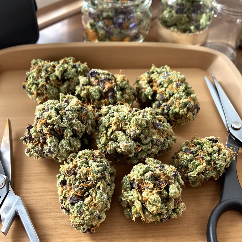 Corleone Kush 50% Indica / 50% Sativa — Blüte mit sichtbaren Trichomen