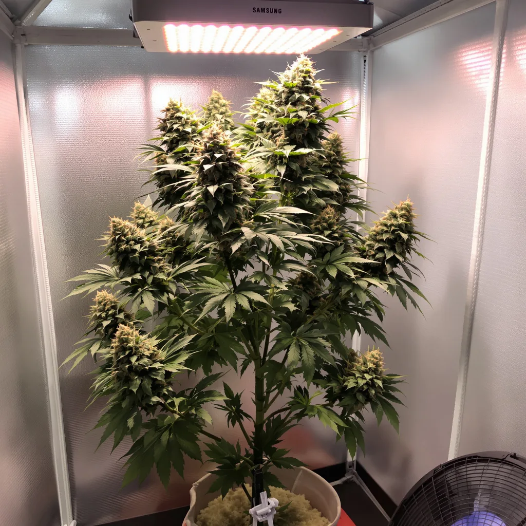 Corleone Kush 50% Indica / 50% Sativa — Blüte mit sichtbaren Trichomen