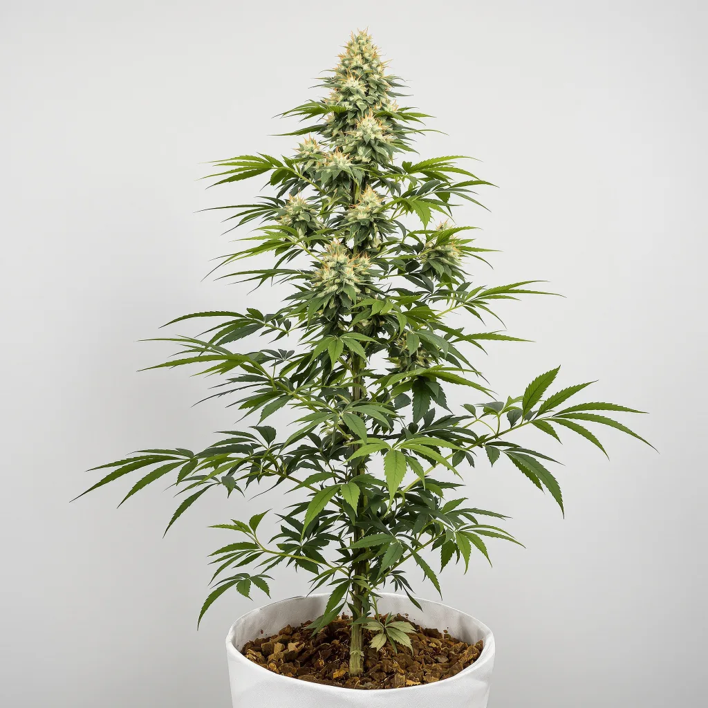 Cotton Candy Kush Cannabisblüte Nahaufnahme mit ausgewogene Blütenstruktur mit eisigen Trichomen