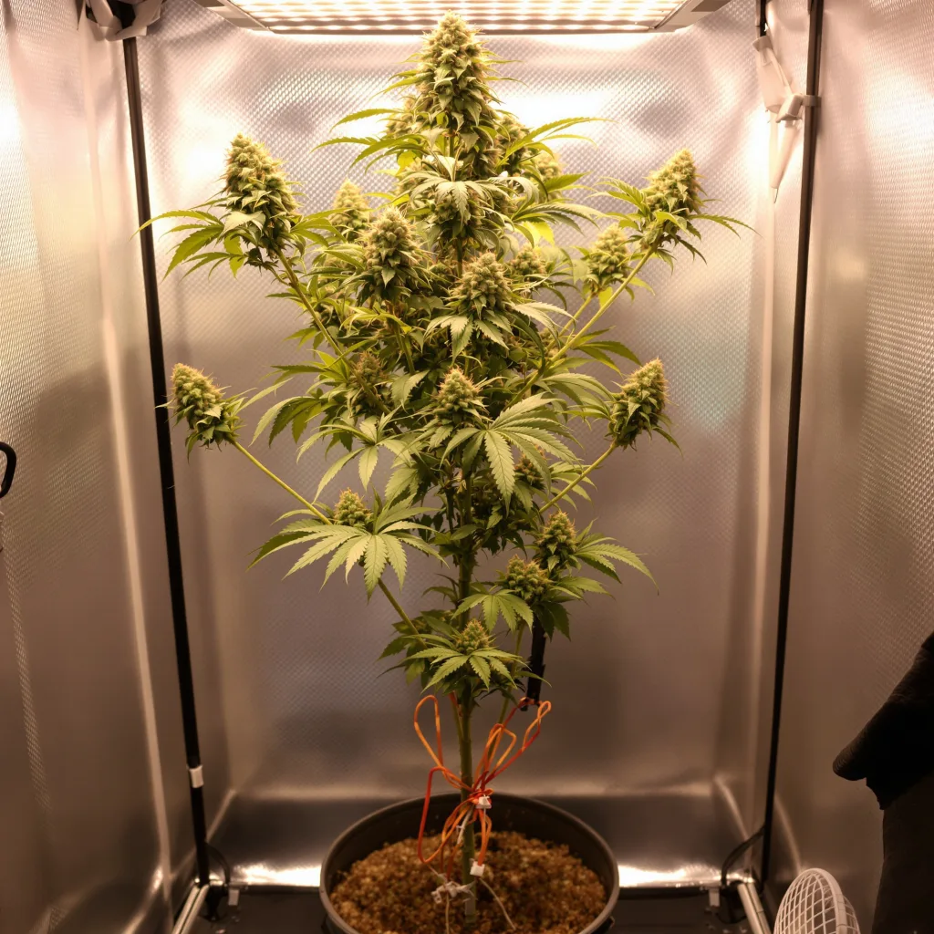 Cotton Candy Kush 50% Indica / 50% Sativa — Blüte mit sichtbaren Trichomen