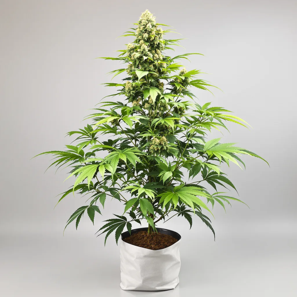 Couch Lock Mixpack Cannabisblüte Nahaufnahme mit ausgewogene Blütenstruktur mit eisigen Trichomen
