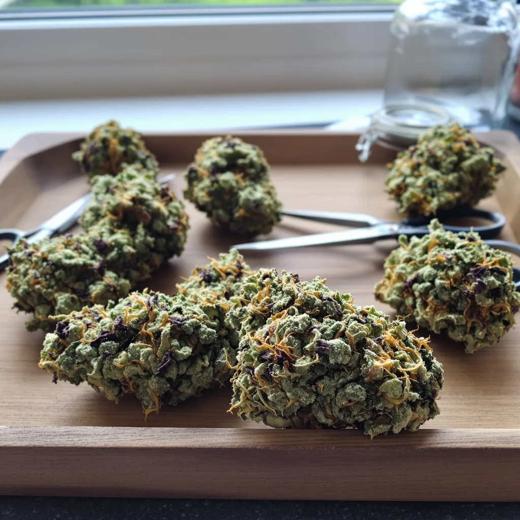 Couch Lock Mixpack 49% Indica / 51% Sativa — Blüte mit sichtbaren Trichomen