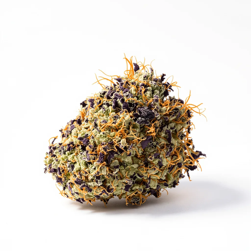 Cowboy Kush 84% Indica / 16% Sativa — Blüte mit sichtbaren Trichomen