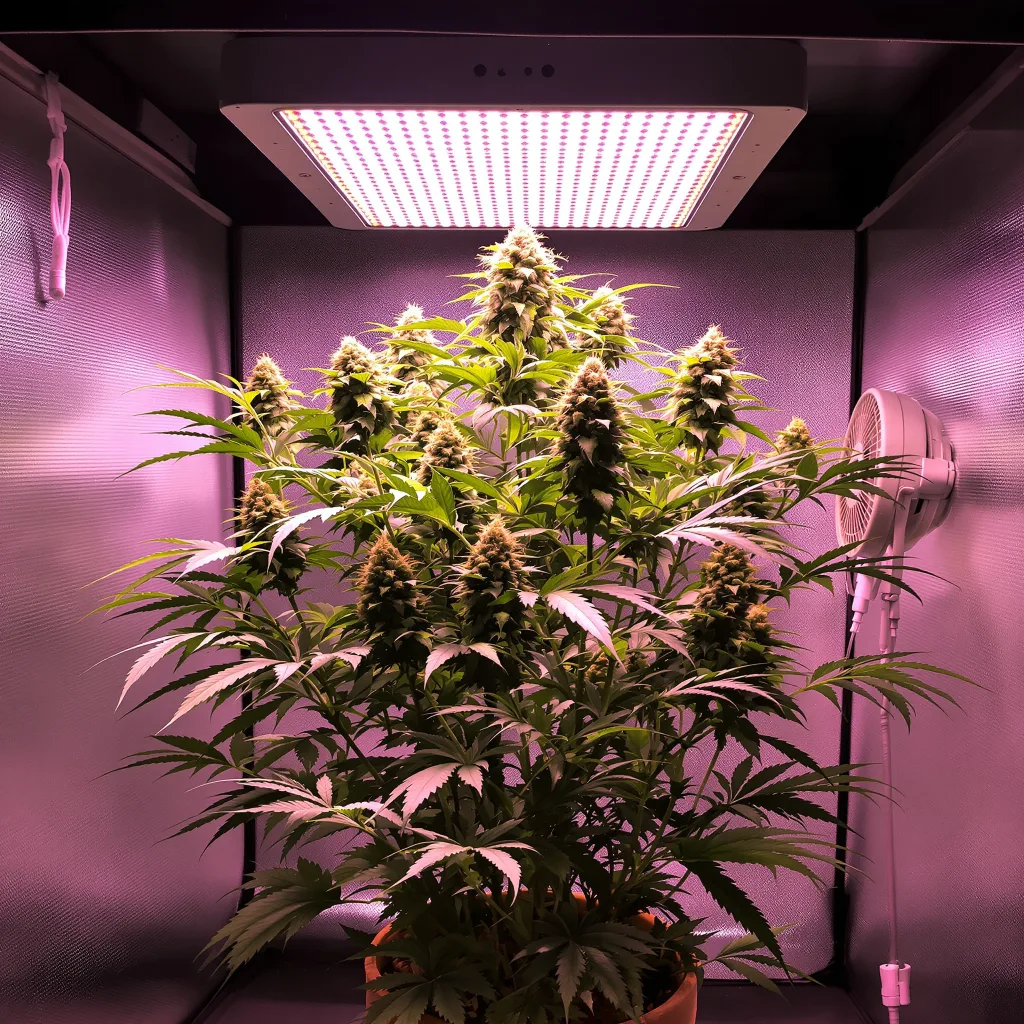Cream Caramel 87% Indica / 13% Sativa — Blüte mit sichtbaren Trichomen
