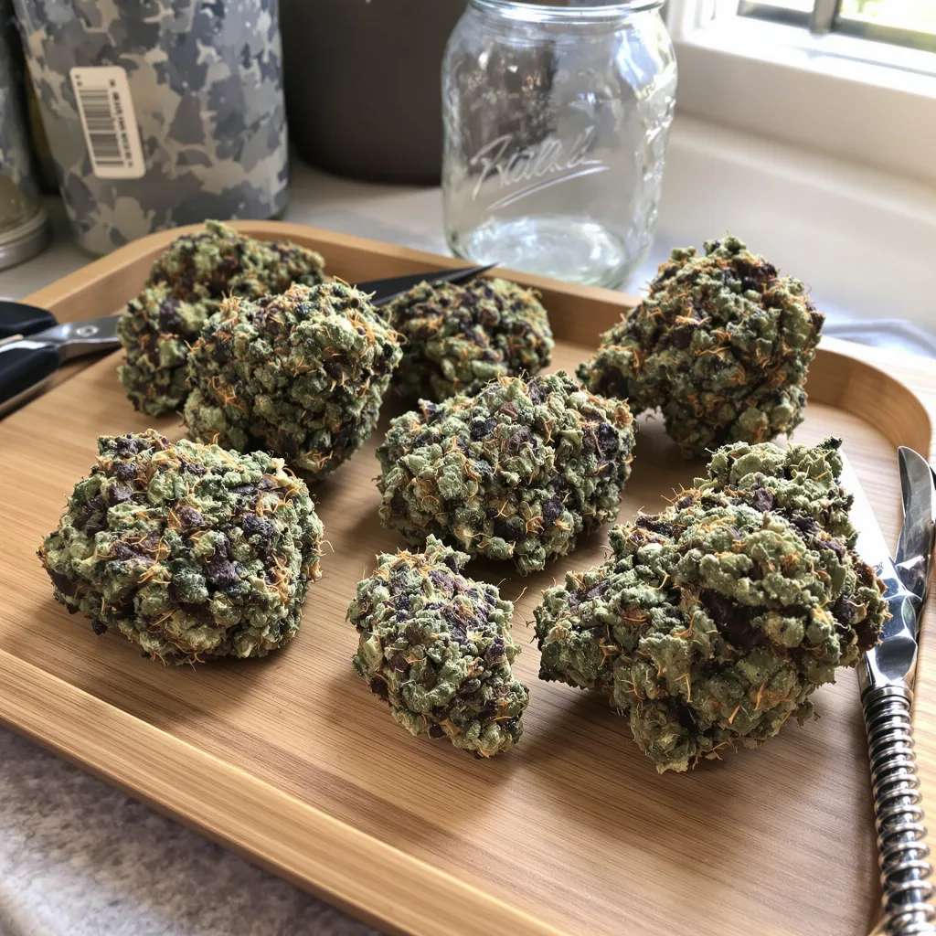 Critical Purple 70% Indica / 30% Sativa — Blüte mit sichtbaren Trichomen