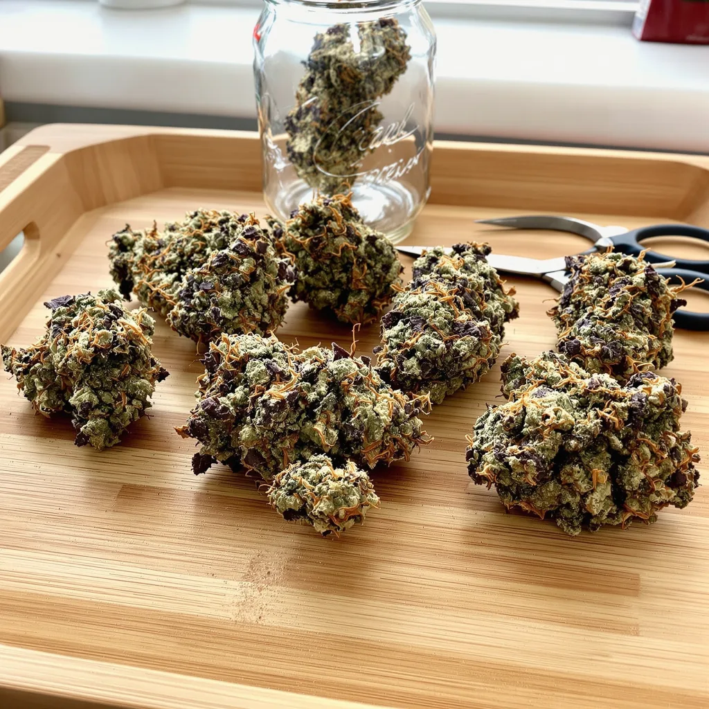 Critical Skunk 75% Indica / 25% Sativa — Blüte mit sichtbaren Trichomen