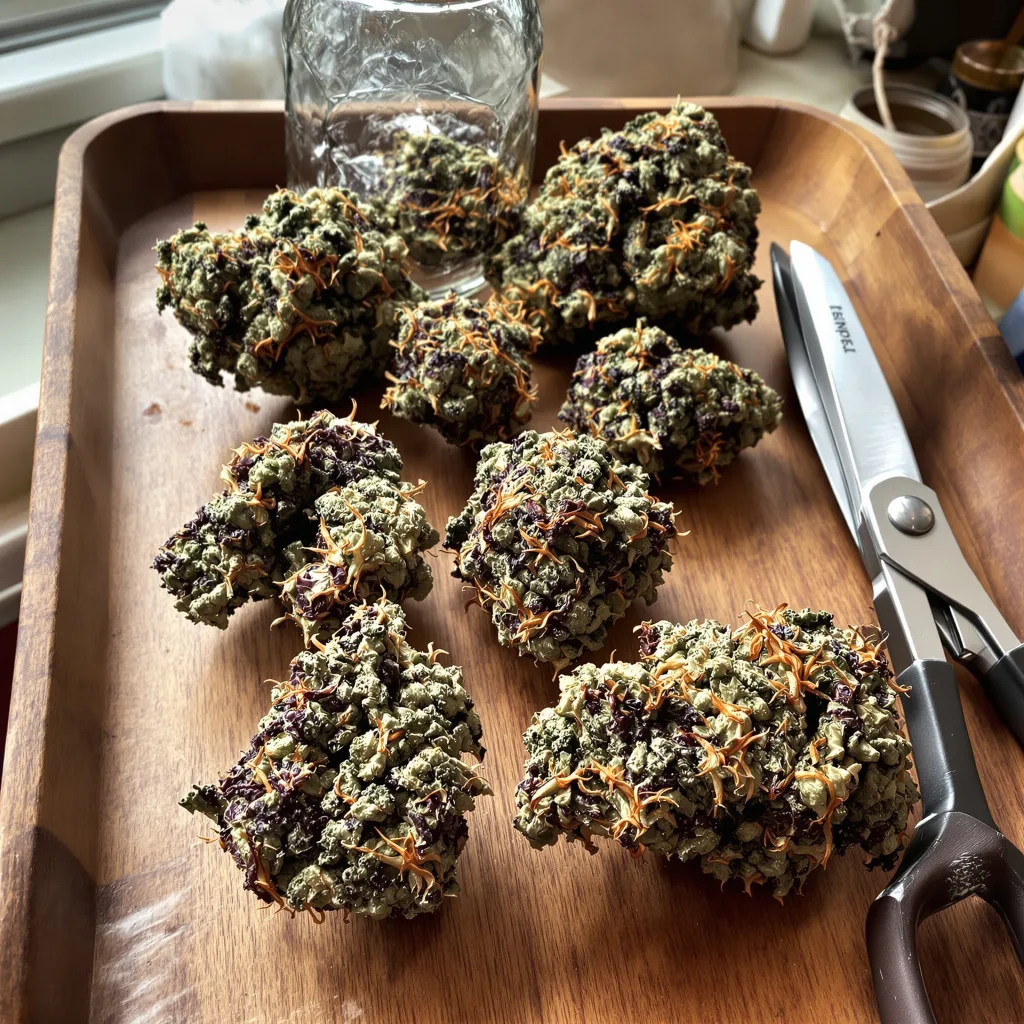 Crosswalker 77% Indica / 23% Sativa — Blüte mit sichtbaren Trichomen
