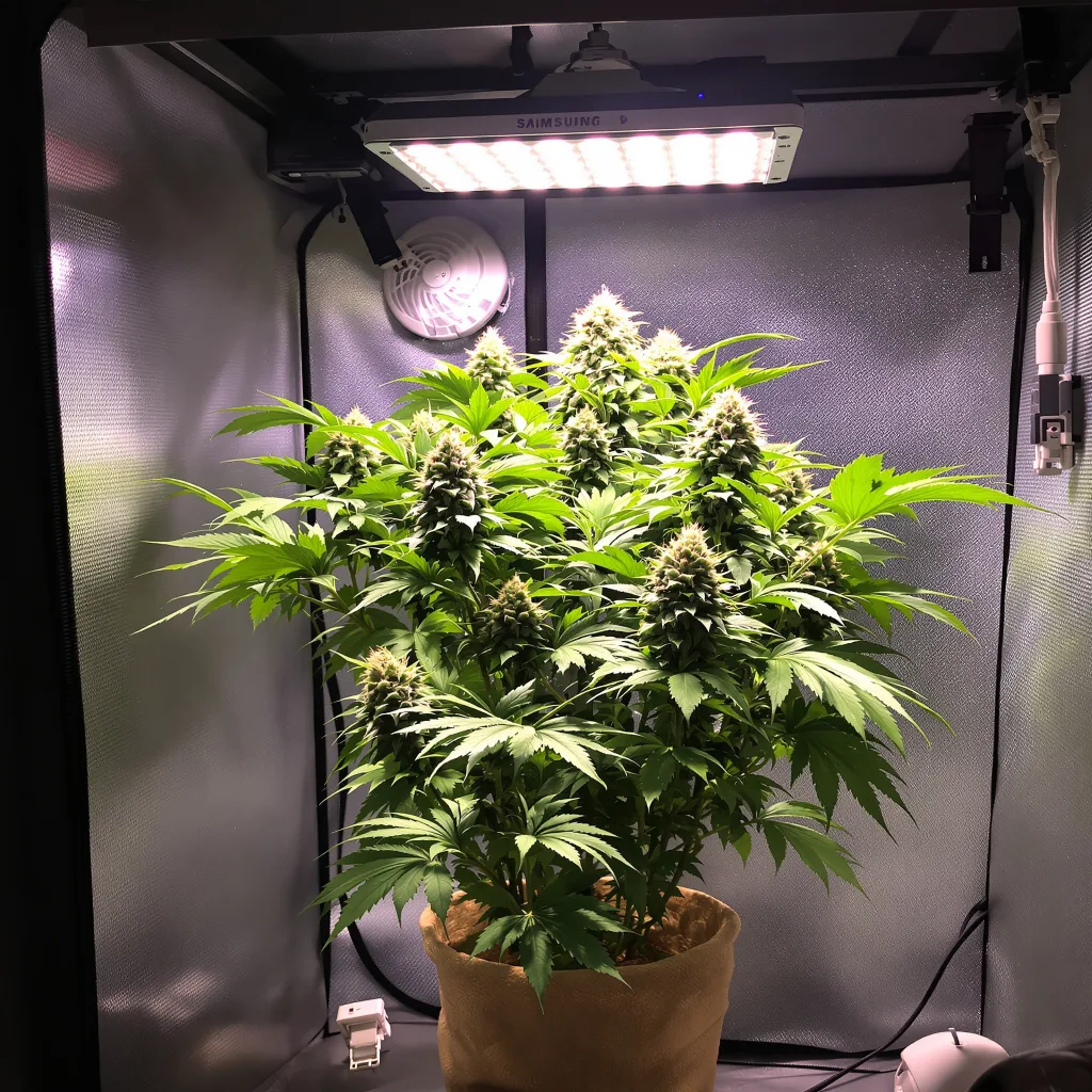 Crosswalker 77% Indica / 23% Sativa — Blüte mit sichtbaren Trichomen