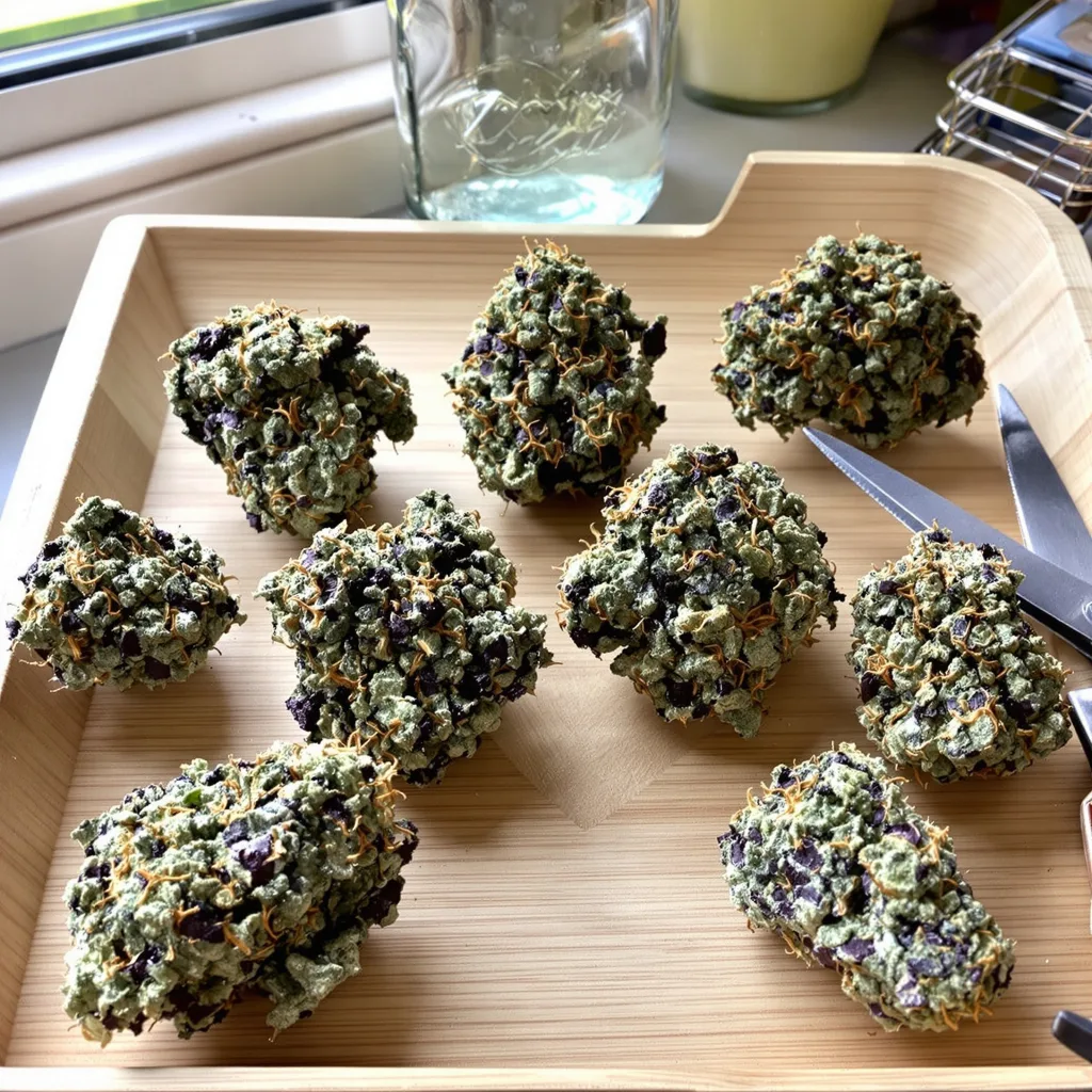 Crown OG 70% Indica / 30% Sativa — Blüte mit sichtbaren Trichomen