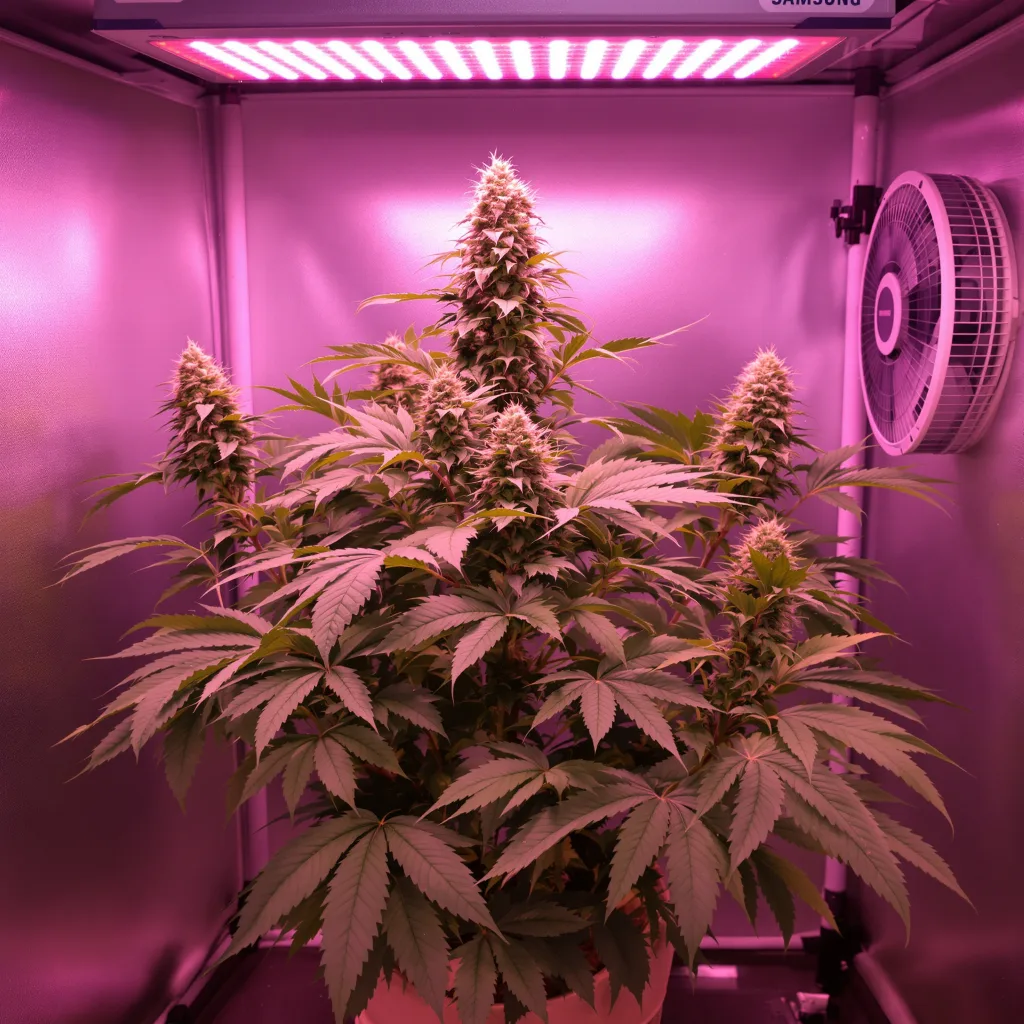 Crown OG 70% Indica / 30% Sativa — Blüte mit sichtbaren Trichomen