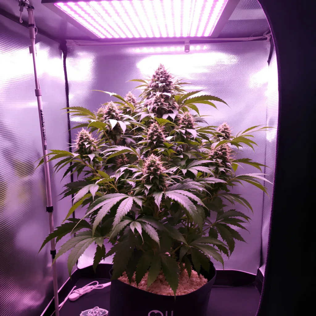 Crown Royale 83% Indica / 17% Sativa — Blüte mit sichtbaren Trichomen