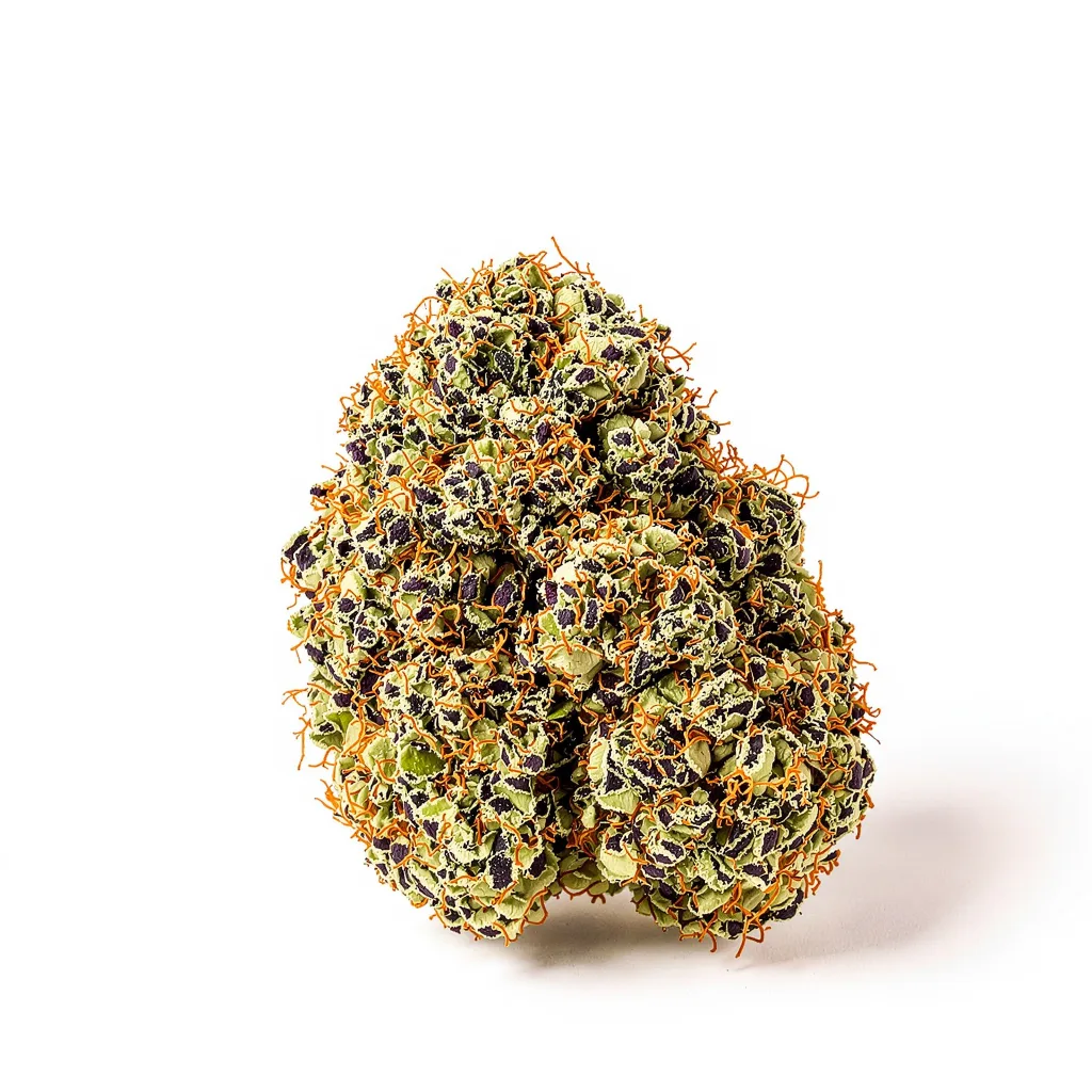 Crown Royale 83% Indica / 17% Sativa — Blüte mit sichtbaren Trichomen