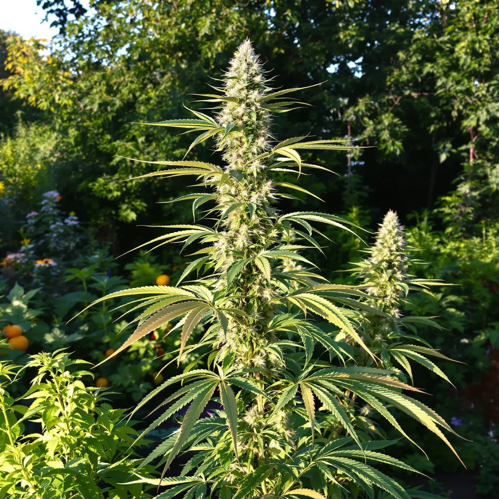 Damnesia 16% Indica / 84% Sativa — Blüte mit sichtbaren Trichomen