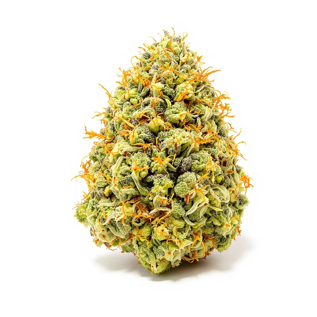 Damnesia 16% Indica / 84% Sativa — Blüte mit sichtbaren Trichomen