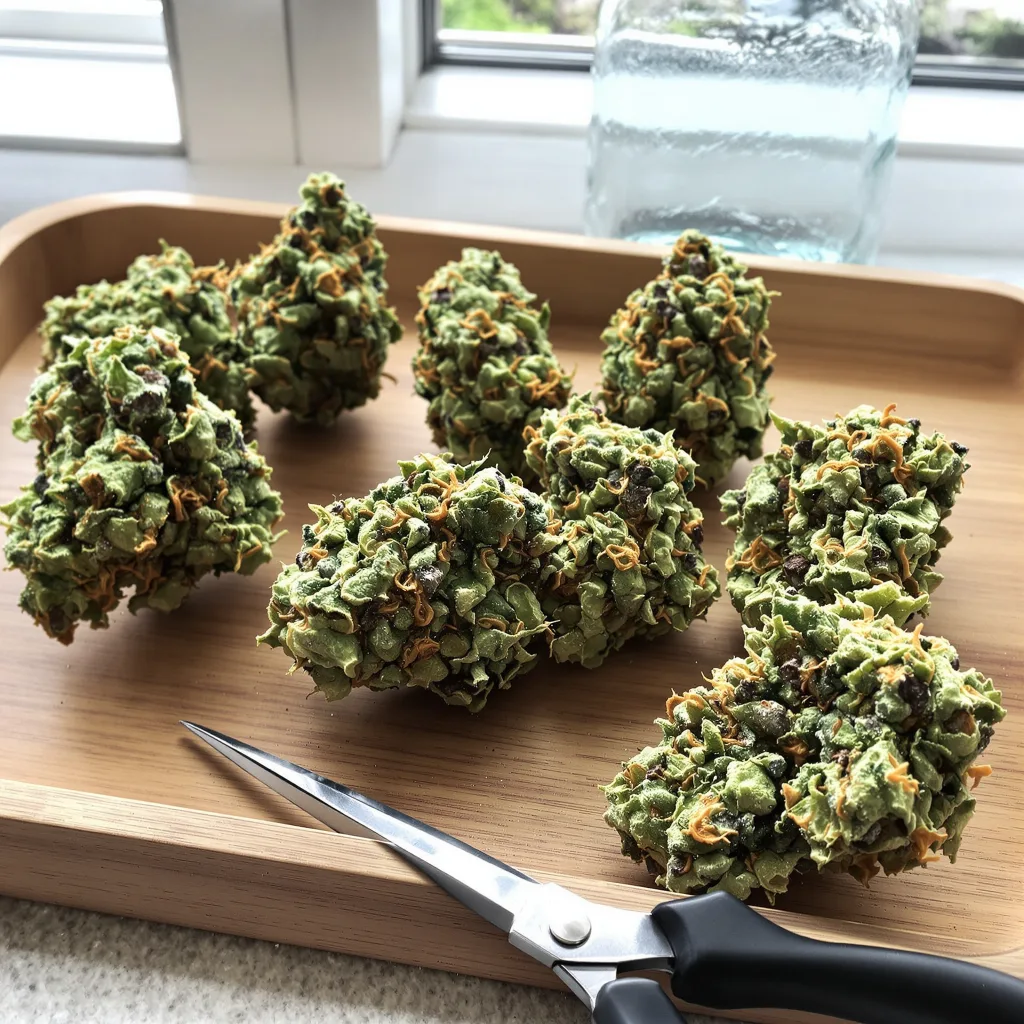 Dank Sinatra 52% Indica / 48% Sativa — Blüte mit sichtbaren Trichomen
