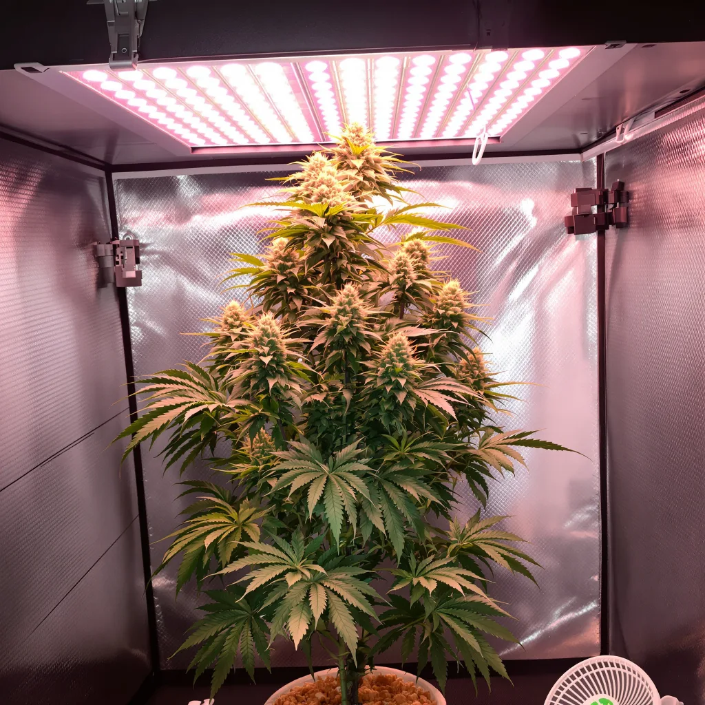 Dank Sinatra 52% Indica / 48% Sativa — Blüte mit sichtbaren Trichomen
