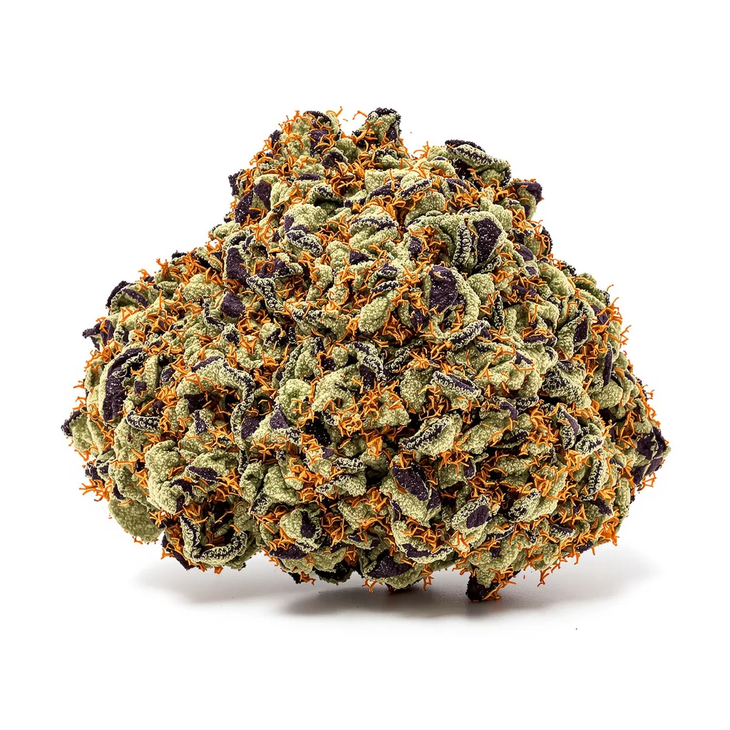 Dark Side of the Moon 86% Indica / 14% Sativa — Blüte mit sichtbaren Trichomen