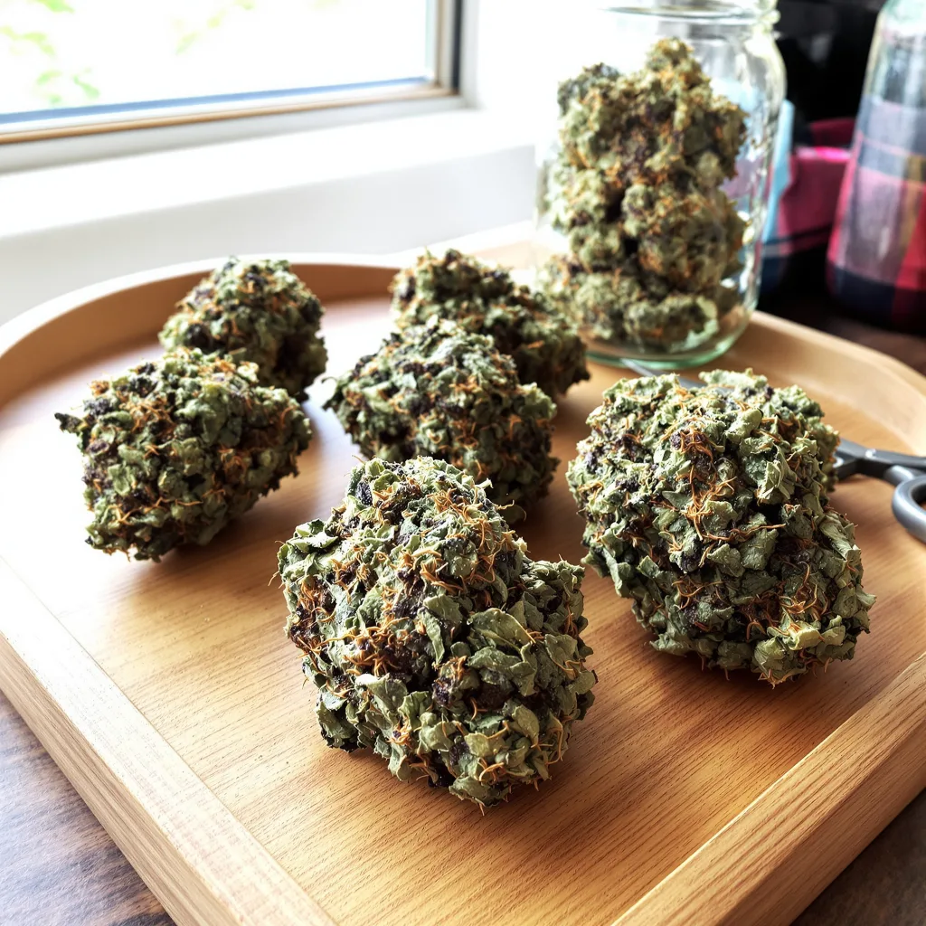 Darth Vader 68% Indica / 32% Sativa — Blüte mit sichtbaren Trichomen