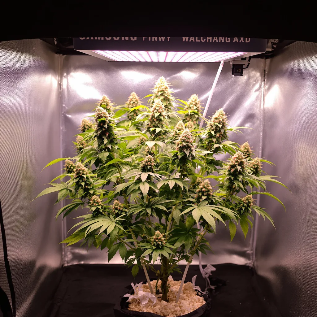 Darth Vader 68% Indica / 32% Sativa — Blüte mit sichtbaren Trichomen